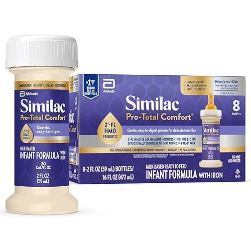 Similac Pro-Total Comfort Infant Formula With Iron, Gentle, Easy-to-Digest Formula, Has 2'-FL HMO for Immune Support, Non-GMO, Ready-to-Feed Baby Formula, 2-fl-oz Bottle, Pack of 8