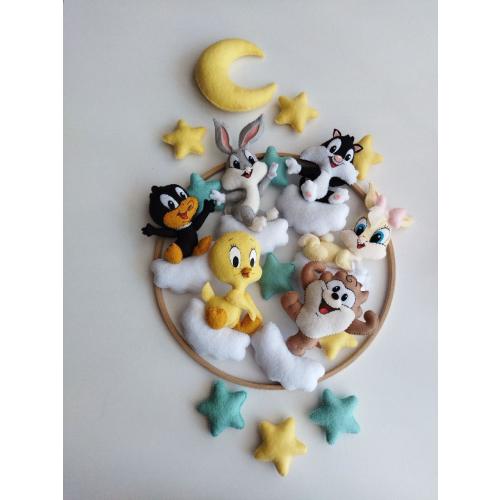 Looney Tunes Baby Mobile, Handmade Nursery Mobile for Crib, Bugs Bunny and Friends Theme, Custom Baby Gift, Cartoon Nursery Decor Disney