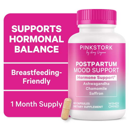 Pink Stork Postpartum Mood Support, Postnatal Hormone Balance for Women- 60 Capsules