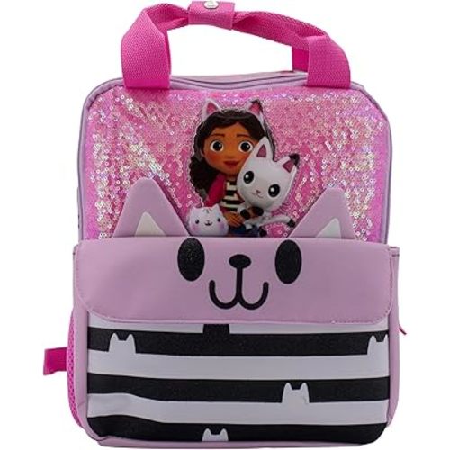 AI ACCESSORY INNOVATIONS Gabby’s Doll House 12” Mini Backpack for girls, Flip Sequin School Bag for Preschool, Pandy Paws Flap Pocket w/3D Ears