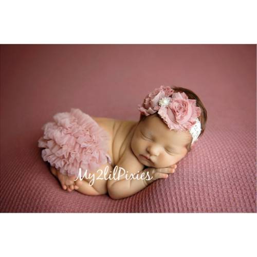 Baby Girl HEADBAND and Ruffle Bum BLOOMER in  Dusty Rose - Baby Bloomers - Newborn - Infant - Toddler - Baby Photo Set - Baby Girl Gift
