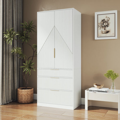 Ebern Designs 2 Doors Armoire Wardrobe With Three Large Drawers And Hidden Storage & Reviews | Wayfair