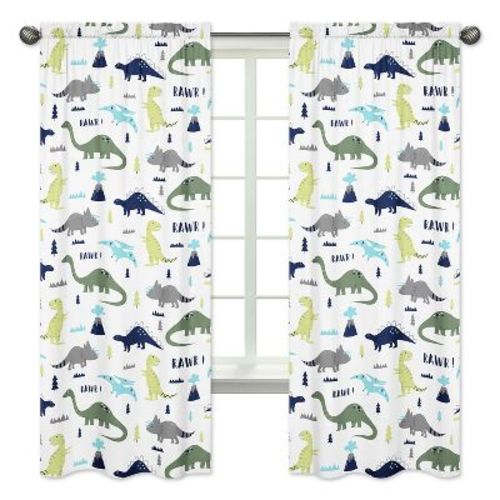 Sweet Jojo Designs Boy Window Curtain Panels Drapes 84in Mod Dinosaur Blue And Green