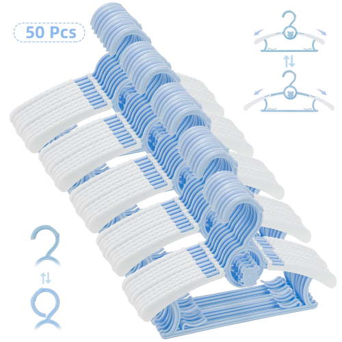 Nbpower Baby Hangers 50 Pack, 11"-14" Extendable Kids Hangers, Non-Slip Baby Hangers for Closet, Plastic Kid Hangers with Windproof Buckle, Baby Clothes Hangers for Pants Shirts Outfit Onesie, Blue