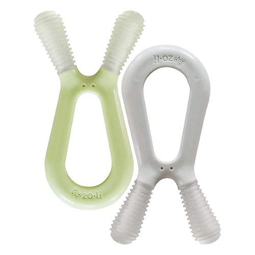 Baby Molar Teether | ZoLi Bunny Baby Teething Toy, Gum Massaging Molar Gums Relief, Easy to Hold and chew, BPA, Phthalate, and Toxin Free teether, sage Green + ash Grey (Pack of 2)