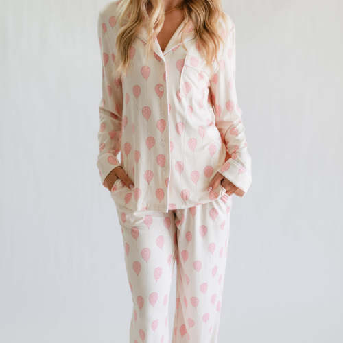 Women's Button Up Set In Pink Balloons
