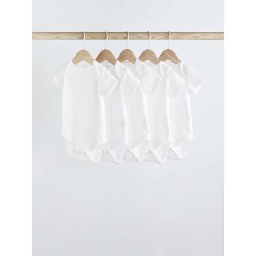 White Essential 5 Pack Short Sleeve Bodysuits