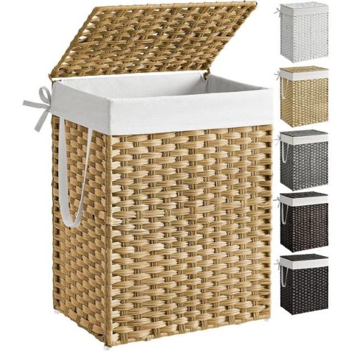 17.2 Gallon (65L) Wicker Laundry Hamper with Lid Laundry Basket with Handles Clothes Hamper Foldable Removable Liner Bag Natural