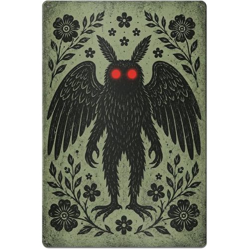 Vintage Mothman Tin Sign, Cryptid Monster Metal Wall Decor