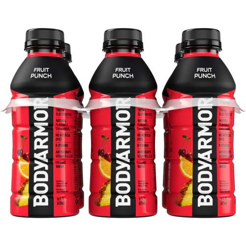 BODYARMOR Fruit Punch Electrolyte Sports Drink, 16 fl oz, 6 Pack Bottles