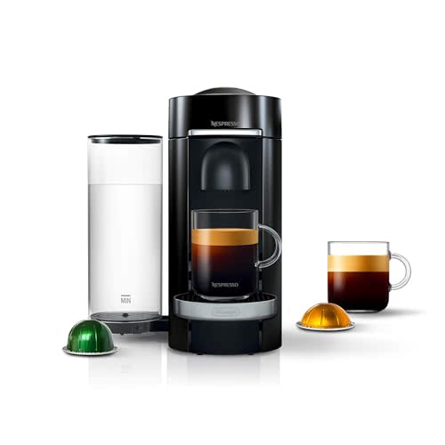 Nespresso Vertuo Plus Deluxe Coffee & Espresso Maker by De'Longhi, Black | Piano black coffee machine. Brews 4 cup sizes: 5 and 8 oz. coffee, plus single and double espresso, at the touch of a button.
