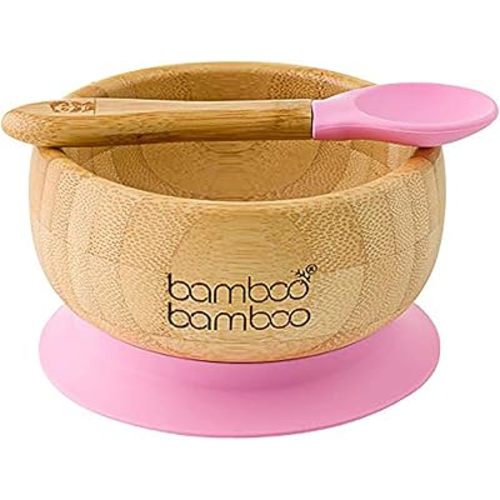 bamboo bamboo ® Suction Bowl for Baby – Bamboo Baby Bowl and Spoon Set with Removable Silicone Suction Cup for Kids | 11.8oz | Non-Toxic | Cool to the Touch | Ideal for Baby-Led Weaning (Pink)