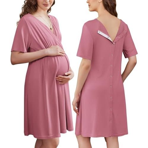Ekouaer Labor and Delivery Gown for Hospital V Neck Maternity Nursing Dress