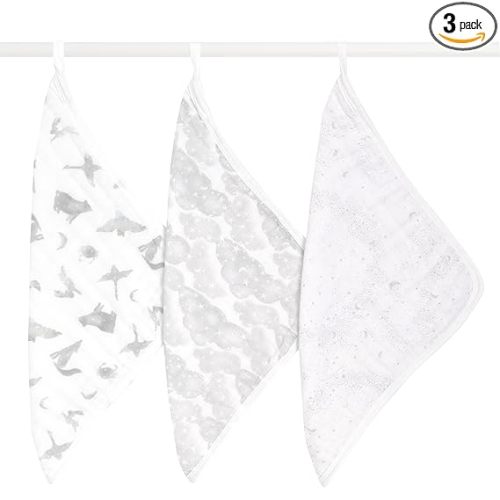 aden + anais Organic Oversized Washcloth 3-Pack, Super Soft 100% Organic Cotton Muslin, Gentle on Skin, 3 Absorbent 12x12 Layers, Softer with Every Use, for Babies Infants Toddlers, Map The Stars