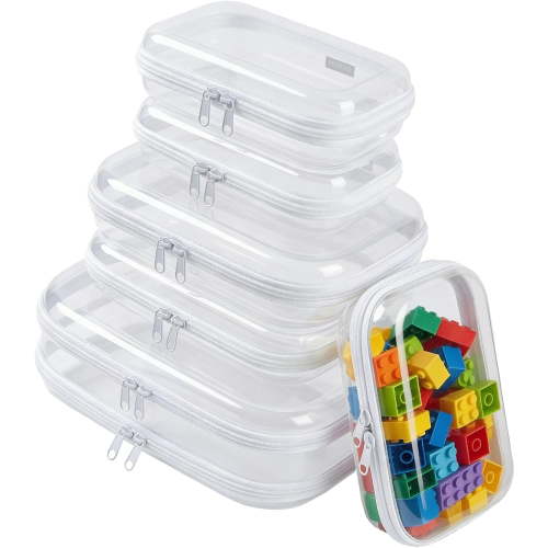 6 Pack Clear Hard Shell Zipper Case Set (2 Large/2 Medium/2 Small),Clear Hard Plastic Zipper Pouches, Transparent Stackable Storage Case for Crafts, Toys, Cosmetics Toiletry Bag for Travel