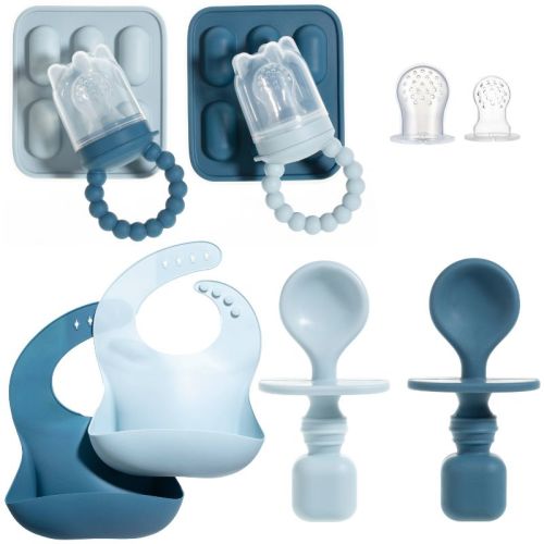 Baby Feeding Set - Fruit Feeders, Silicone Bibs & Baby Spoons for Self-Feeding- First Stage Baby Must-Haves, Gum-Friendly, BPA-Free, Easy to Clean