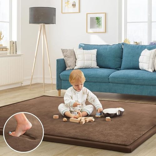 Baby Play Mat for Floor Nursery Rug Muscle Mat Area Rug Playroom Rug 50x50" Memory Foam 1.3" Thick Crawling Mat For Babies,Toddlers, Infants, Kids,Floor Mat(Beige)
