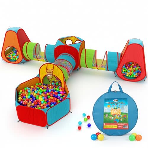 Playz 7pc Kids pop up Play Tent, Crawl Tunnel & Ball Pit for Toddlers | Collapsible Baby Ball Pit & Crawling Tunnel, Kids' play tents & tunnels indoor playset /playhouse/playground for ages 3+