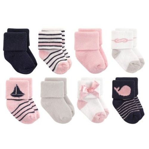 Luvable Friends Basics Infant Baby Cozy Terry Socks 8-Pack, Oceanic Charm, 0-6 Months