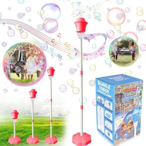 Standing Bubble Machine with Light & Music, Adjustable Height Bubble Maker for Kids, 500mAh Bubble Blower Machine for Wedding, Picnic Camping Party