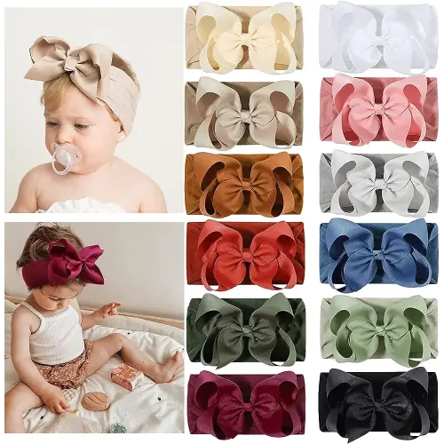 Ayesha Baby Headbands Baby Girl Hair Bows Headbands Soft Nylon Hairbands Hair Accessories for Newborn Toddlers Baby Girls Infant(12Pack)