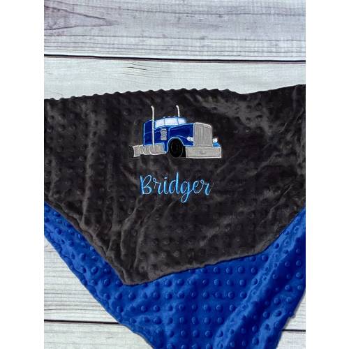 Personalized Semi Truck Minky Baby Blanket |  Custom Name Blanket | 18 Wheeler Embroidery | Handmade Keepsake