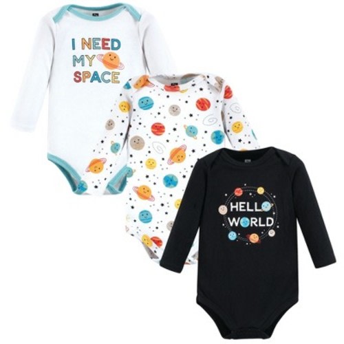 Hudson Baby Unisex Baby Cotton Long-Sleeve Bodysuits, Happy Planets 3-Pack, Size: newborn