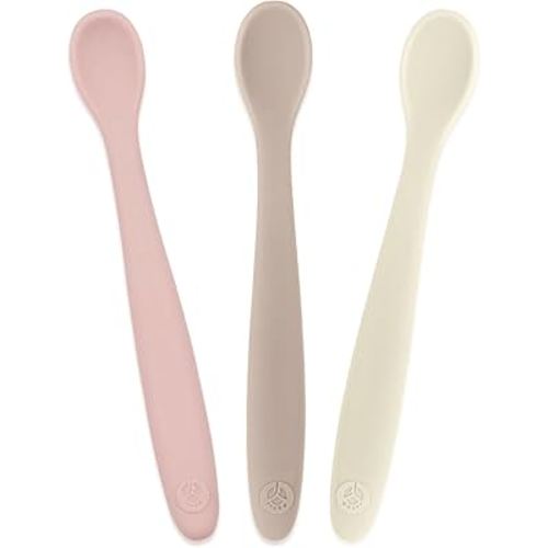 WeeSprout Silicone Baby Spoons - First Stage Infant Feeding Utensils With Soft-Tip, Bendable Kitchenware for Parent & Self-Feeding, Ultra-Durable, Dishwasher Safe, Travel Case, Set of 3