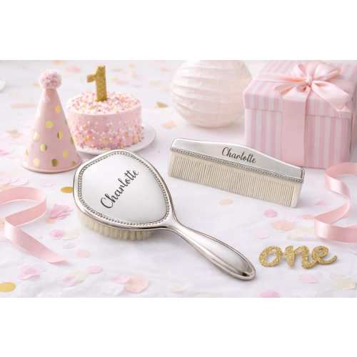 Custom Silver Baby Brush Set – First Birthday Heirloom Gift