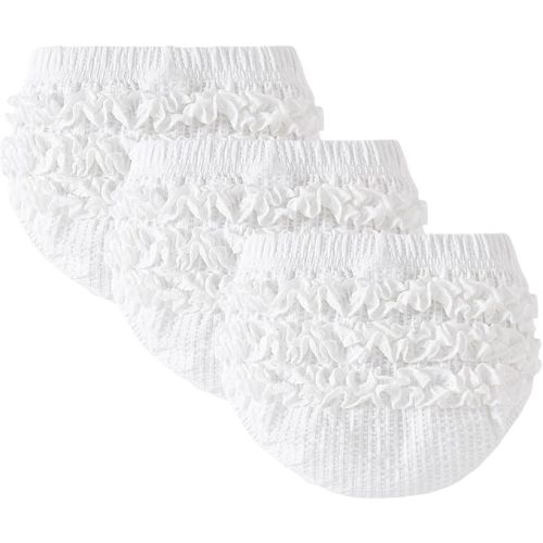 SOBOWO Baby Girl Bloomers Ruffle Diaper Cover for Girls Ribbed 3-Pack Newborn Infant Toddler Underwear for Cake Smash, Daily