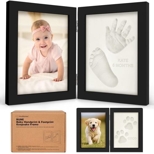 Baby Hand and Footprint Kit, Quick Dry Clay - Newborn Keepsake Feet and Handprint Kit, Nursery Picture Frame, Pet Dog Paw Prints,Personalized New Mom Gifts for Baby Showers & Registry(Onyx Black)