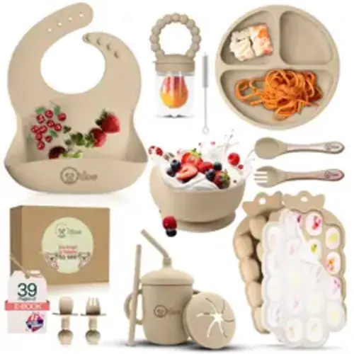o'doe Baby Weaning Set, 15 Pcs Food Grade Silicone Feeding Kit for 6-12 Months with Suction Plate & Bowl, Durable Utensils Tableware for Baby-Led Weaning, Natural Non-Toxic & BPA Free, Safe Baby Utensils - TikTok Shop