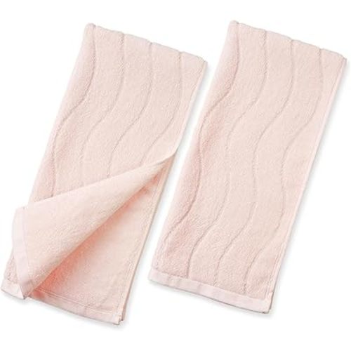 2-Piece Hand Towels for Bathroom with Wavy Striped Jacquard, Premium Quick Dry Spa Face Towels 13"x29", Blush Pink