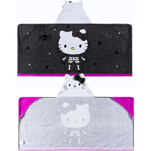 Sanrio Hello Kitty Skeleton Halloween Kids Super Soft Bath/Pool/Beach Soft Cotton Terry Hooded Towel Wrap, 24 in x 50 in, (Officially Licensed Product) by Franco