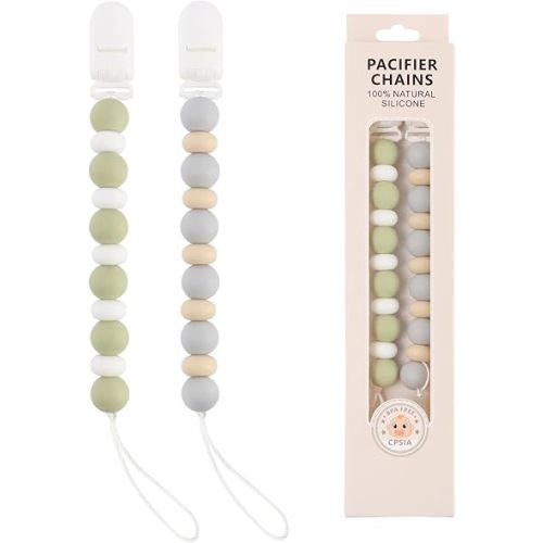 Pacifier Clips, 2PCS Silicone Soother Clips, BPA Free Pacifier Clip Pacifier Holder for Newborn Baby Boy Girl Gifts (B-Green)
