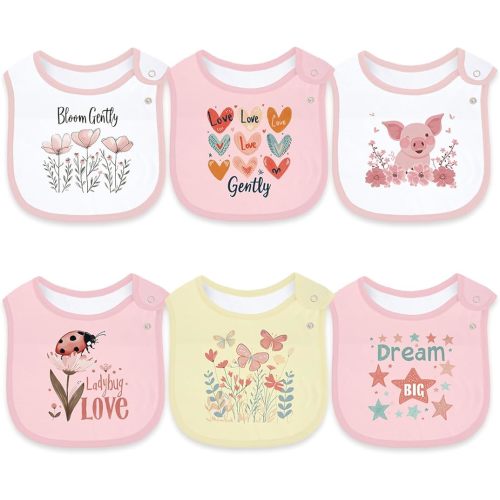 Maiwa 6 Pack Cotton Baby Bibs for Girls Boys with Waterproof layer for Drooling Eating teething with Snaps