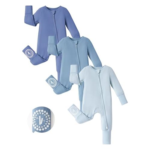 PATPAT Baby Footies Boys Girls - Bamboo Viscose - Zipper & Non-Slip Soles Romper Mitten - Footed & Footless Infant Clothes
