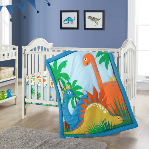 Nanshing 3-Piece Dinosaur Paradise Baby Nursery Crib Bedding Set, Multi-Color