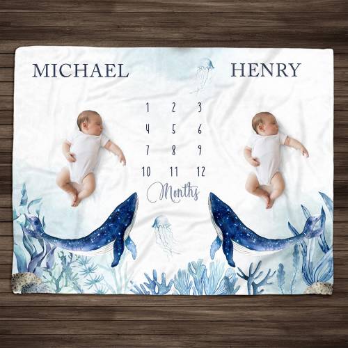 Twin Milestone Blanket Boys, Under The Sea Nursery, Ocean Milestone blanket, twin milestone blanket, Twins newborn gift, twin boys swaddle