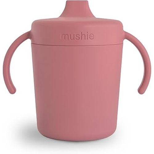 mushie Trainer Sippy Cup | Made in Denmark | Leak Resistant Twist-Off Lid & Handles | 6 Months + (Dusty Rose)