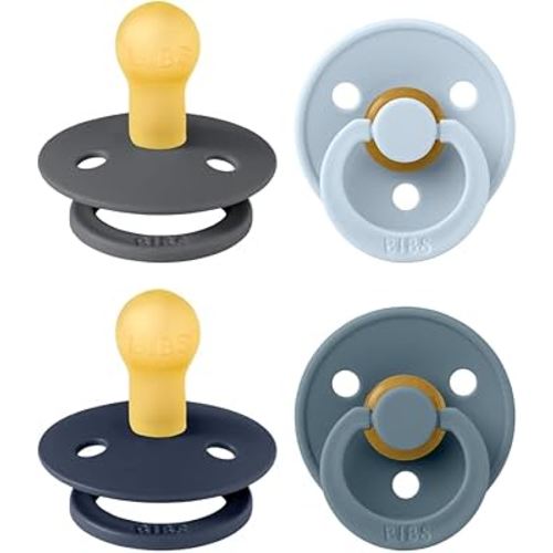 BIBS Colour Soother 4-Pack | BPA Free Dummy Pacifier | Round Nipple | Natural Rubber Latex | Made in Denmark | Size 0-6 Months | Deep Space Mix