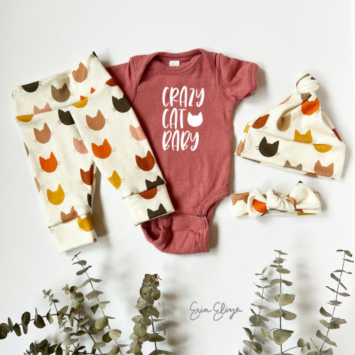 Cat Baby Outfit: Organic Cotton Bodysuit, Leggings & Hat