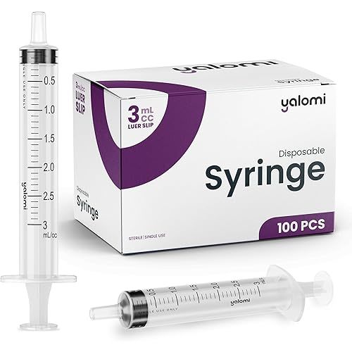 3mL Luer Slip Syringe (No Needle) | Sterile & Individually Wrapped | Professional, Industrial & Personal Use | 100 Pack | Yalomi