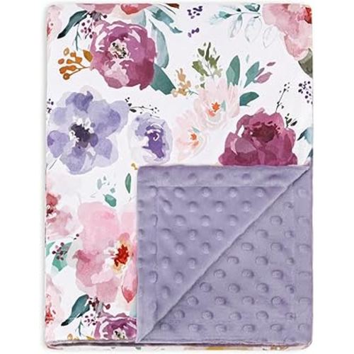HOMRITAR Baby Blanket for Girls Soft Lightweight Minky Blanket with Double Layer Dotted Backing for Infant Toddler Nursery Crib with Purple Floral Design 30 x 40 Inch