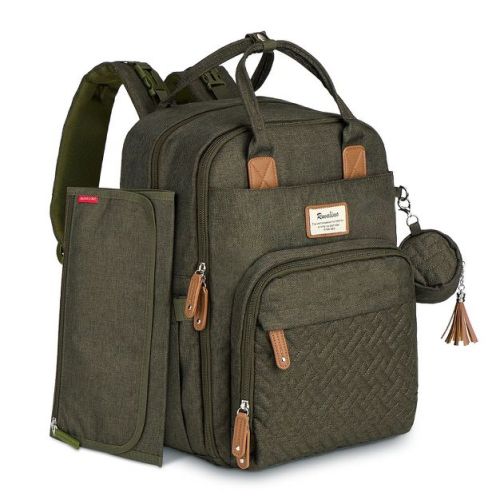 Ruvalino Large Diaper Bag Backpack, Waterproof Maternity Baby Travel Bag with Changing Pad & Stroller Straps and Insulated Bottle Holders - Olive