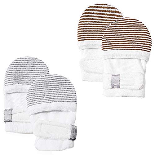 HAPIU Baby No Scratch Mittens Stay On, 100% Cotton Breathable, Adjustable Infant Gloves for Boys Girls, Newborn - 12 M
