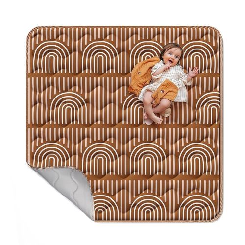 Mallify Soft Thicker Baby Mat for Floor 50"x50", Non-Slip Baby Play Mat, Easy to Clean 50x50 Playpen Mat, Portable Playmat, Crawling Mat for Infants, Babies, Toddlers, Activity Mat, Rainbow, Brown