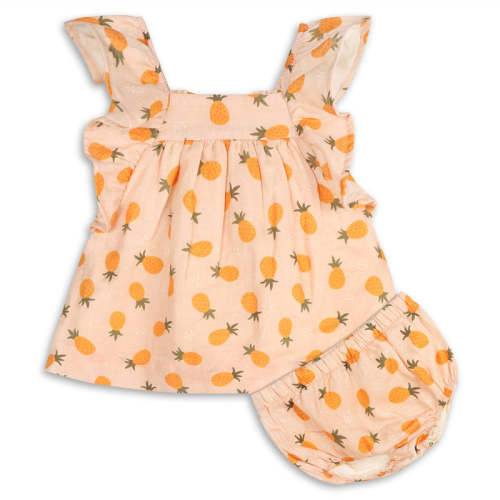 Viverano Organics Pineapple Ruffle Sleeve Baby Dress + Bloomer (Organic) - 0-3M / LIGHT ORANGE