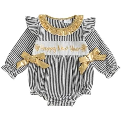 My First New Years Baby Girl Outfit Happy New Year Long Sleeve Bubble Romper Newborn Girl Outfits Clothes