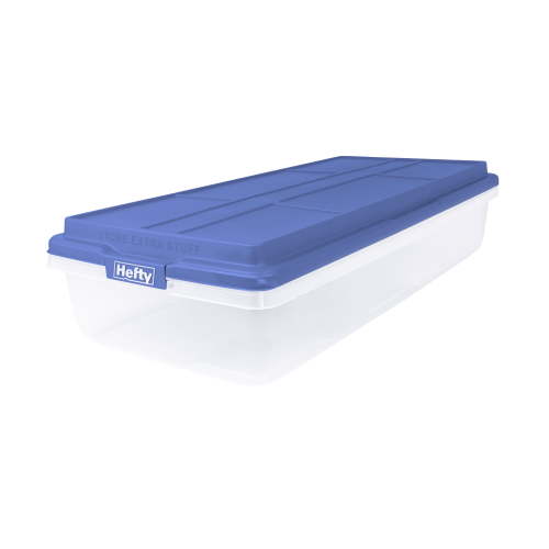 Hefty 63 Qt. Clear Plastic Storage Container, Clothes Storage Box with Blue HI-RISE Lid